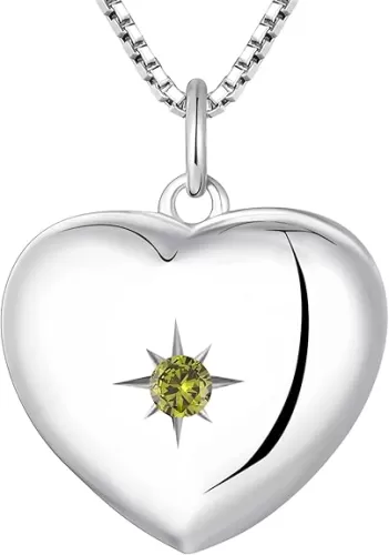YL Heart Locket Picture Necklace Sterling Silver Personalized Photo Pendant Birthstone Jewelry for Women