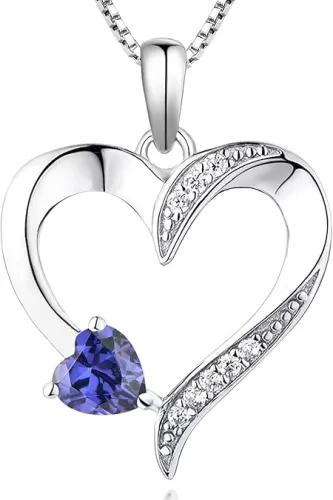 YL Heart Necklace 925 Sterling Silver Love Heart Pendant Birthstone Jewelry for Women