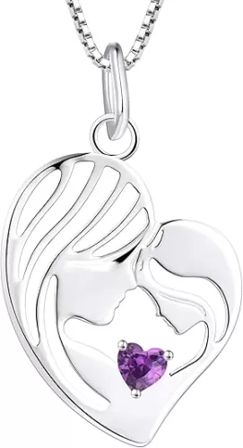 YL Mother Necklace for Women 925 Sterling Silver Mum Heart Pendant Birthstone Jewelry for Mom