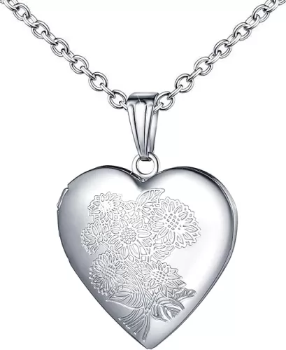 YOUFENG Love Heart Locket Necklace That Holds Pictures Engraved I Love You to the Moon and Back Photo Lockets