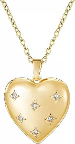 YOUFENG Love Heart Silver Gold Locket Necklace that Holds Pictures 14K Gold Plated Photo Locket Birthday Gifts