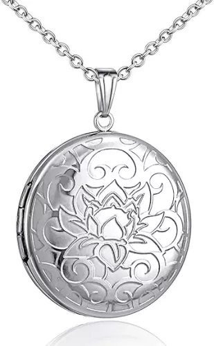 YOUFENG Round Locket Necklace that Holds Pictures Heart Circle Shape Lockets Gift for Jewelry