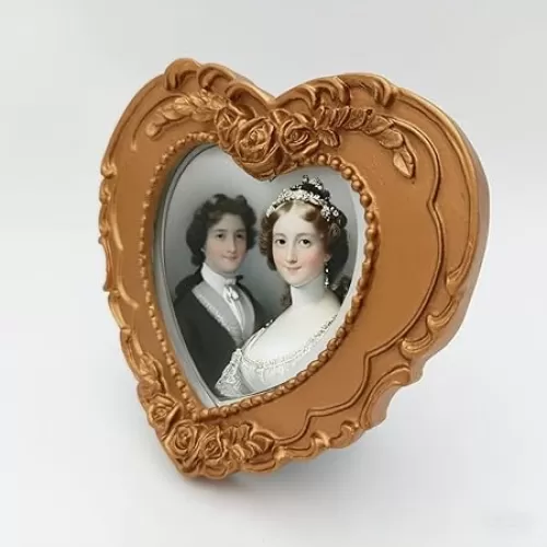 ZXT-parts 3x3 Picture Frame Heart Gold Edge Frame. Resin Handmade Photo Frame. Glass Panel. Black Suede Cover.European Style Suitable for Wall or Desktop.Golden Yellowish.