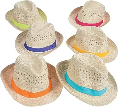 12 Pack Bulk Fedora Hats, Assorted Colors, Havana Nights, Cuban, Cinco De Mayo Parties, Birthday and Other Celebration Accessories Multicolored