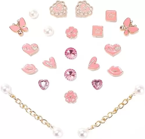 22pcs Bling Gems Plastic Butterfly Flower Sparkling Rhinestones Pearl DIY Shoe Decoration Charms for Women