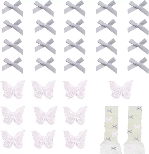 30pcs Butterfly Bow Charms for Socks Charms Mini Ribbon Bow Junk Socks Charms kit Cute Girly Y2K Decorative Pins for Socks Shirts Hats Shoes Gloves Brooch Safety Pins Accessories Bulk