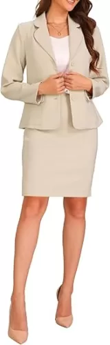 Allegra K Women's 2 Piece Business Suit Collared Button Down Blazer Pencil Skirt Work Skirt Set