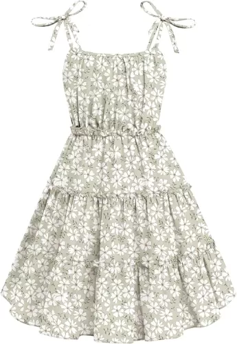 Arshiner Girls' Summer Sundress Boho Spaghetti Strap Ruffled Tiered Dresses Casual Midi Cami Dress