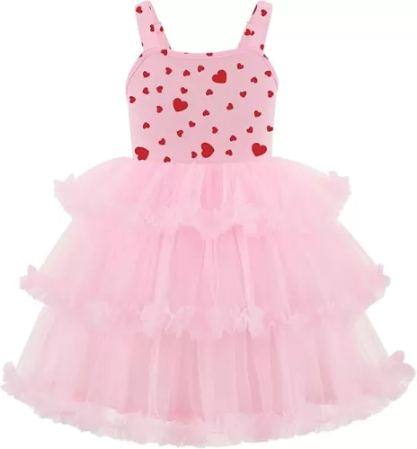 Arshiner Toddler Girls Tulle Dress Tiered Ruffle Fluffy Spaghetti Straps Tutu Dresses Summer Clothes 2-8 Years