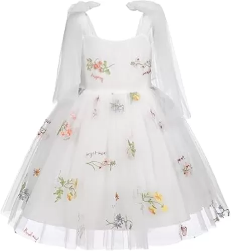 Baby Girl Sleeveless 3D Butterfly Floral Embroidery Ruffle Tulle Dress Toddler Birthday Party Tulle Dress