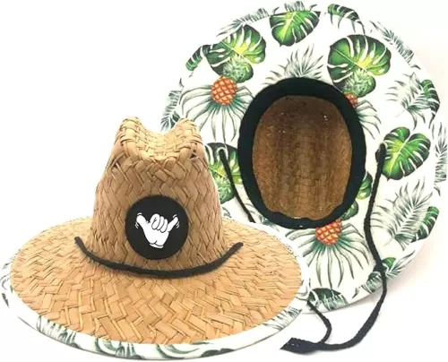 Baby Infant 48cm Lifeguard Hat Straw Beach Cap Pineapples Palm Patch Shaka