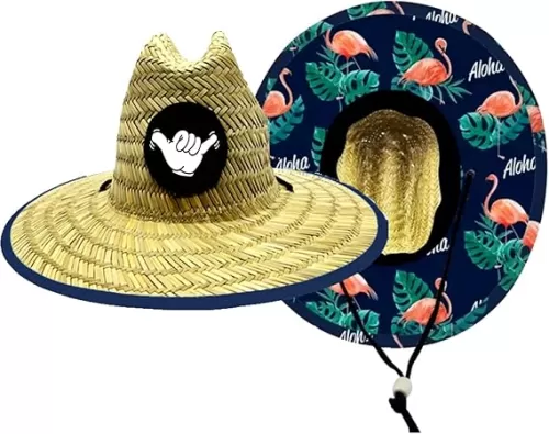 Baby Infant Lifeguard Hat Aloha Flamingo Straw Beach Cap Shaka Patch