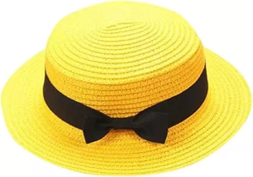 Baby Sun Hat Bowknot Straw Hat for Kids Wide Brim Boater Hat Foldable Breathable Flat Top Beach Hats UV Protection