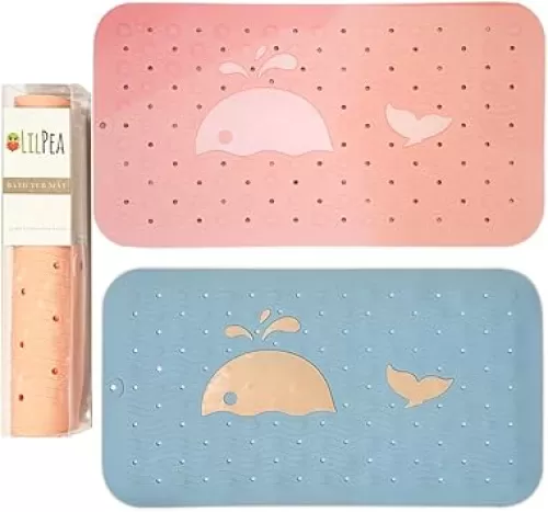Bath Tub Mat Non Slip Baby Kids Toddler Accessories Size 14x25 Drain Holes (Pink)