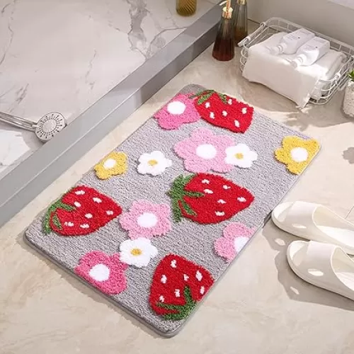 Bathroom Rugs, Bath Mat Cute Cartoon Girl Heart, Toilet Absorbent Floor Rug Entrance Door Mat Bedroom Doorbath Mats for Non Slip Floor Mat, Shower Mat for Home Decor Bathroom Accessories (grey)
