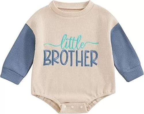 BeQeuewll Fall Toddler Baby Boy Girl Clothes Sister Brother Matching Outfit Letter Print Long Sleeve Sweatshirt Bubble Romper