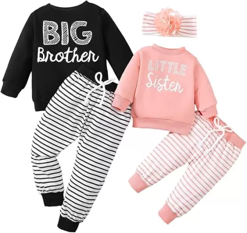 Big Sister Little Brother Matching Outfits Sweatshirt Top Pants Toddler Newborn Fall Winter Clothes