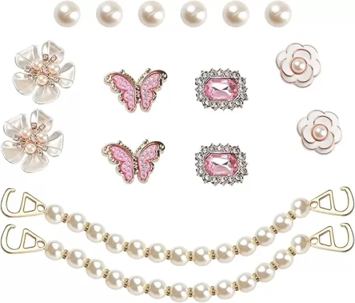 Bling Shoe Charms Pearl Flower Gems Shoes Charms Butterfly Clog Shoes Decoration Pink Shoe Accessories for Party Favors Birthday Gifts