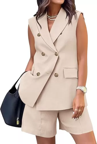 BTFBM Womens Blazer Vest Shorts Sets Lapel Neck Casual Sleeveless Button Down Office Summer 2 Piece Lounge Matching Sets