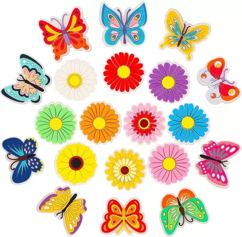 Butterfly and Flower Shoe Decoration Charms, 20Pcs Lovely Butterfly Flower Shoe Decor for Shoe Wristband, PVC Shoe Charm Accessories for Party Favor Birthday Gifts