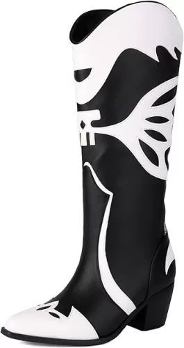 Butterfly Cowboy Boots for Women, Western Knee High Cowgirl Boot Vintage Sexy Pointed Toe Country boots Slip On Chunky Heel Girls Ladies Shoes.