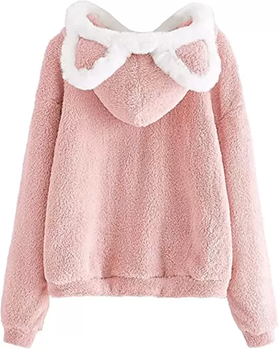 Cat Ear Hoodie Furry Teen Girl Hoodies Fuzzy Cute Sweatshirts Cute Animal Hoodies with Cat Ears Pullover Hoodie Sport