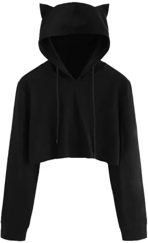 Cat Hoodie with Ears Long Sleeve Hoodies for Women Aesthetic Crop Top Animal Crewneck Sweatshirts Aesthetic Cropped