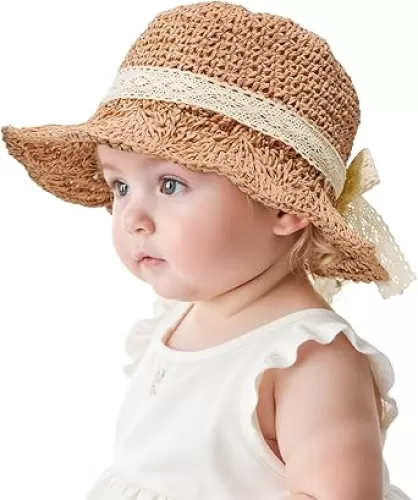 Century Star Baby Girls Straw Sun Hats for Infant Kids Summer Beach Hat for Toddler with Bow