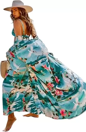CHERRY CAT Women Beachwear Long Beach Coverups Kaftan Casual Caftan Dress