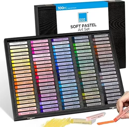 COLOUR BLOCK 100 Professional Grade Soft Pastels - Artist Chalk Set in Wooden Box - Colored Drawing Art Supplies Kit - Pastel Colors for Painting, Sketching - Vibrant Pigments for Adults, Beginners