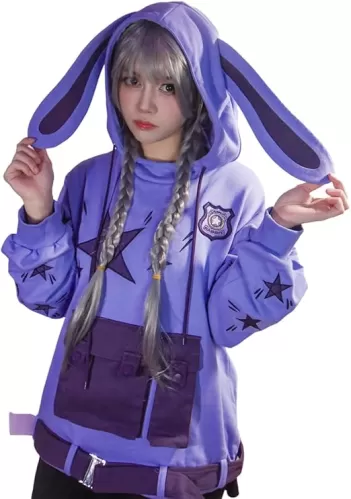 Cosfun Women's Bunny Ear Hoodie - Purple Rabbit Ear Hoody Loose Pullover Sweatshirt