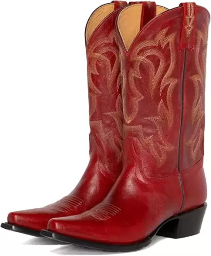 Cowboy Boots for Women Red Western Cowgirl Boots, Pointed Toe, Mid Calf, Knee High