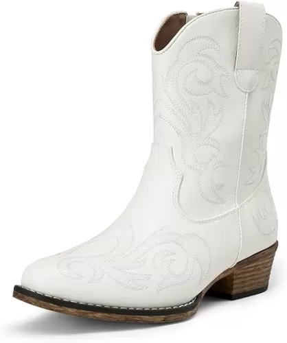 DREAM PAIRS Women's Cowboy Cowgirl Western Boots Embroidered Stitched Ankle Boots Square Toe Chunky Heel Fashion Short Booties with Zipper
