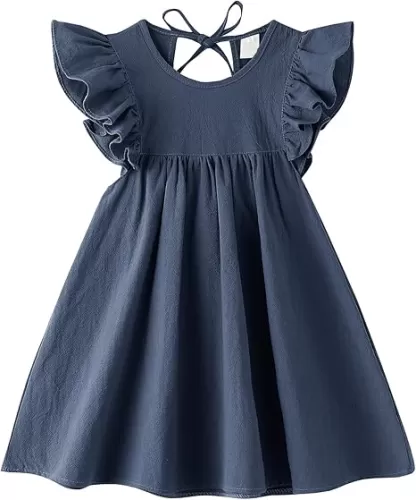 Dutebare Toddler Baby Girl Dress Cotton Linen Ruffle Halter Sleeveless Dresses Kids Summer Sundress