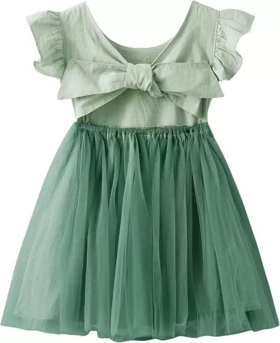 Dutebare Toddler Girls Tulle Tutu Dress Linen Ruffle Tie Back Sleeveless Kids Princess Party Dresses