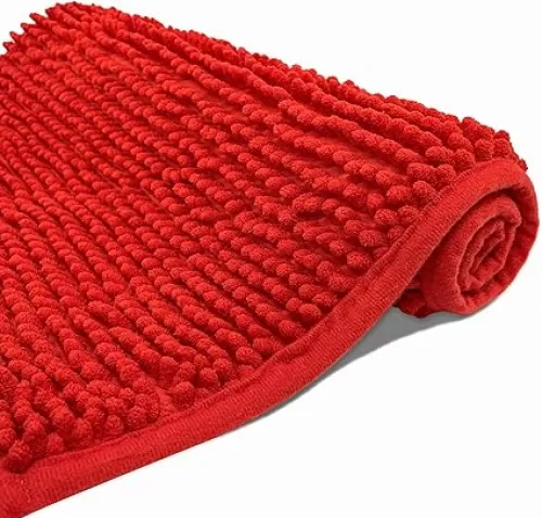 Eanpet Chenille Bath Mat Non-Slip Microfiber Floor Mat Baby Bath Mat for Kids Ultra Soft Washable Bathroom Dry Fast Water Absorbent Shower Mat Area Rug (15.7" x 23.6", Red)