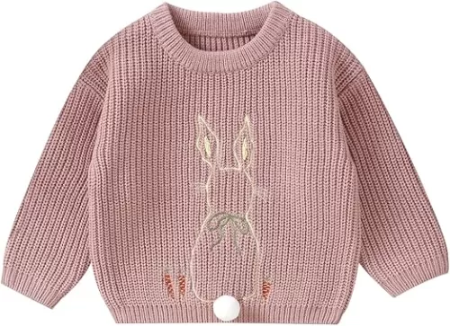 Easter Outfit Toddler Baby Girl Bunny Sweater Knit Sweater with Rabbit Tail Spring Pullover Sweatshirt Clothes