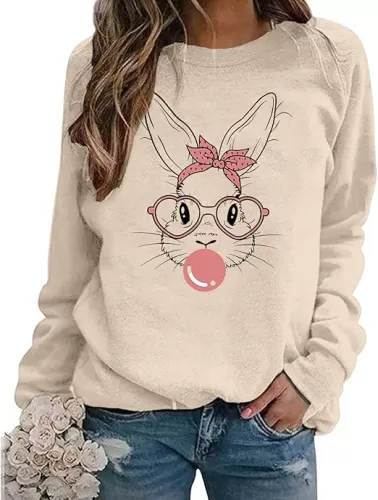 Easter Sweatshirts for Women Easter Sweaters Bunny Rabbit Graphic Shirt Cute Bunny Long Sleeve Pullover Tops