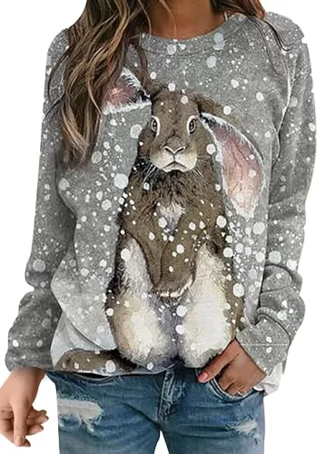 EFOFEI Womens Easter Bunny Sweatshirts Casual Cute Rabbit Tops Oversized Long Sleeve Shirts