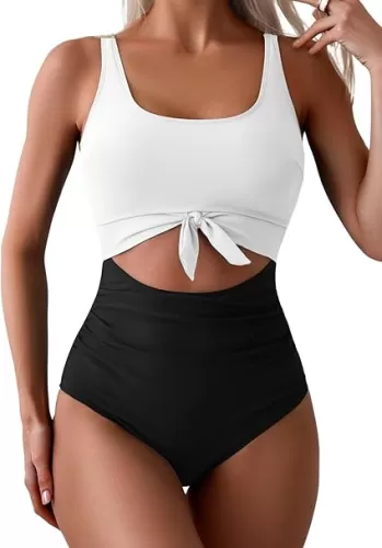 Eomenie Women's One Piece Swimsuit Tummy Control Slimming Bathing Suit Cutout Tie Knot Swimwear