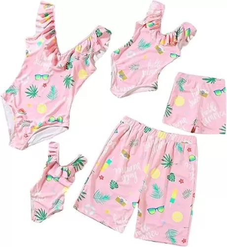 Family Matching Bathing Suits Mother Girls Father Son Swimsuit Couples Swimwear Swim Trunk Beachwear