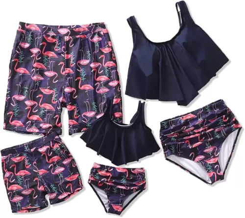 Family Matching High Waisted Bikini Swimsuit 2 Piece Mommy and Me Ruffled Flounce Swimwear