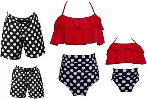 Family Matching Swimwear, Women Bikini Set, Mother Daughter Swimsuits Father Son Trunks Bathing Suit