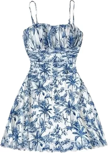 Floerns Girl's Floral Sleeveless Cami Dress Ruched Bust Flared Short Dresses