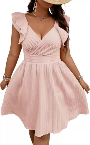 Floerns Women's Plus Size Wrap Front Sweetheart Neck Ruffle Cap Sleeve A Line Dress