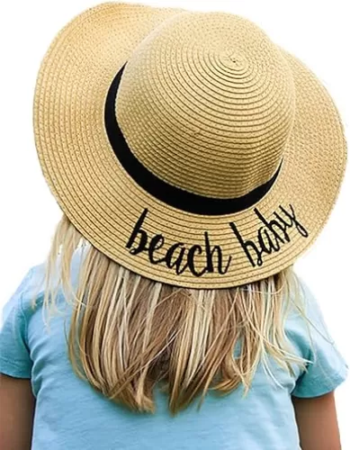 Funky Junque Girls Sun Hat Bold Cursive Embroidered Adjustable Beach Floppy