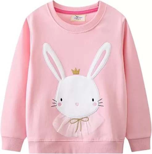 Girls Easter Sweatshirts Toddler Bunny Sweater for Girls Spring Long Sleeve Crewneck Pullover Tops Kids Easter Rabbit Cotton Clothes 5T