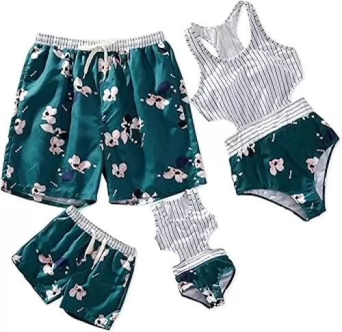 IFFEI Family Matching Mommy and Me Swimsuits Floral Printed Cutout Womens One Piece Bathing Suit Tummy Control Swimwear