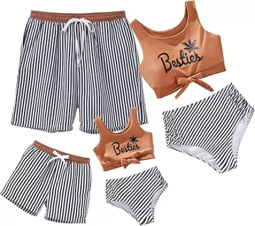 IFFEI Family Matching Swimsuits Two Pieces Bikini Set Floral Leaf Printed Mommy and Me Bathing Suits
