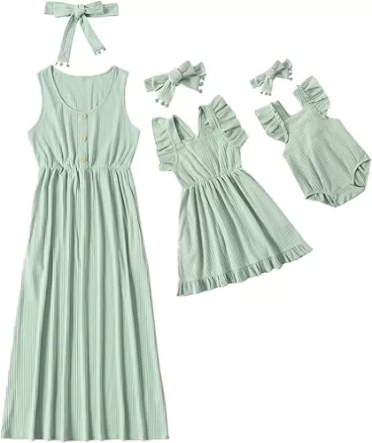 IFFEI Mommy and Me Dresses Matching Outfits Floral Printed Sleeveless Tank Maxi Dress for Mother and Daughter